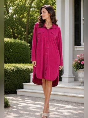 UMGEE The Willowridge Fuchsia Suede Button-Down Cardigan Dress Sz M